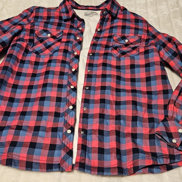BOGO Free🦋 BC Clothing Pink/Blue Plaid Fleece Lined Button Down Shacket Shirt - Picture 6 of 13